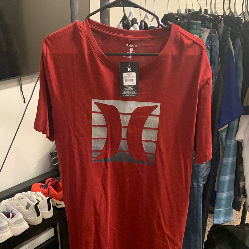 Hurley Red Short Sleeve Tee with Silver Logo